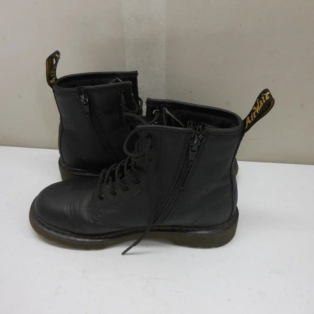 Dr. Martens 1460 J Black Leather Lace Up Side Zip Combat Boots Junior US 4M 5L